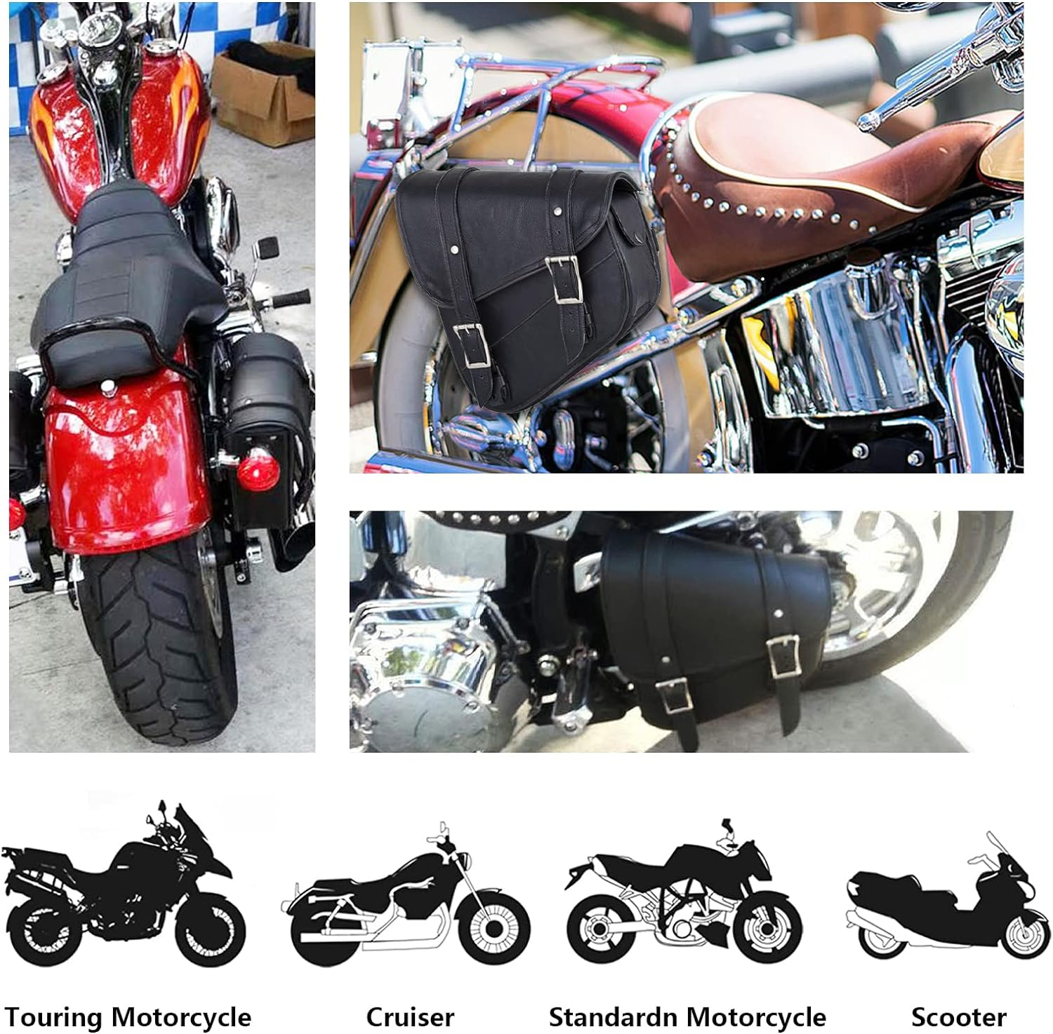 GARGOYLE BELLS Motorcycle Saddle Bags Leather Solo Swing Arm Bag for Softails and Choppers Motorcycle Luggage Bags Left Side Bag for Motorcycle image number 1