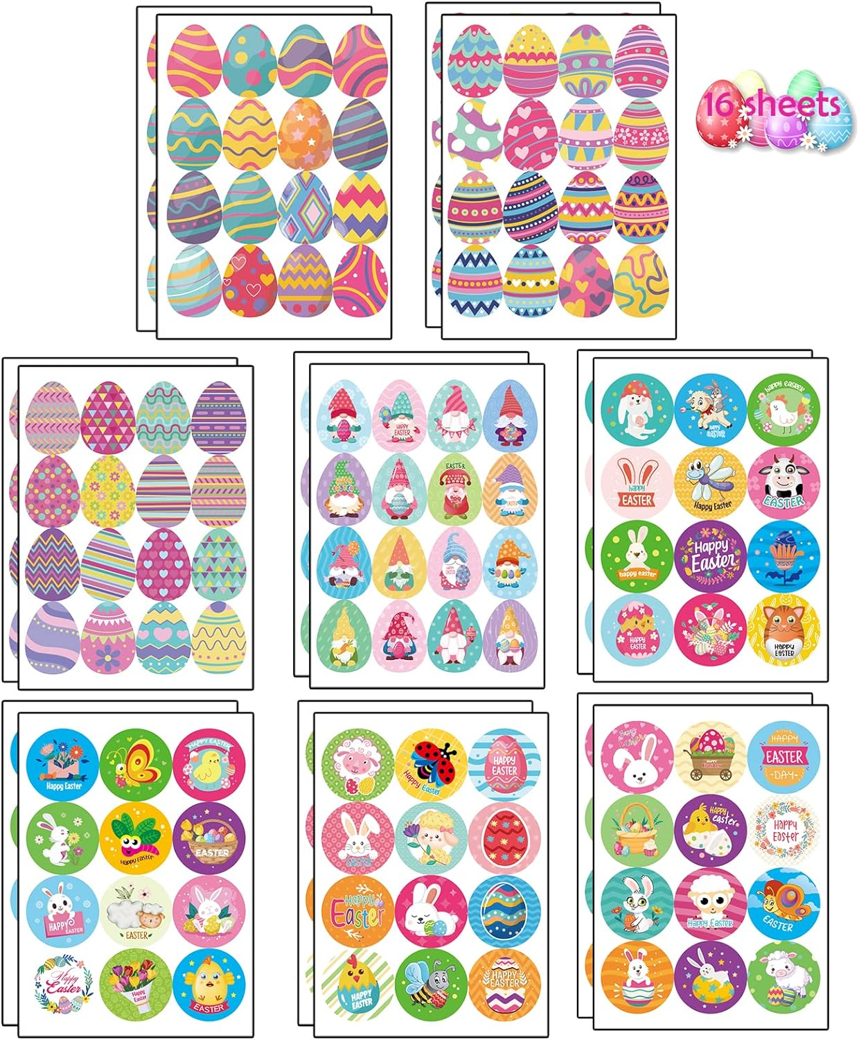 Easter Stickers Bunny Egg Happy Easter Day Sticker for Kids Stickers for Scrapbooks Envelopes Gifts Cards Self-Adhesive Decorative Stickers for Party Supplies image number 1