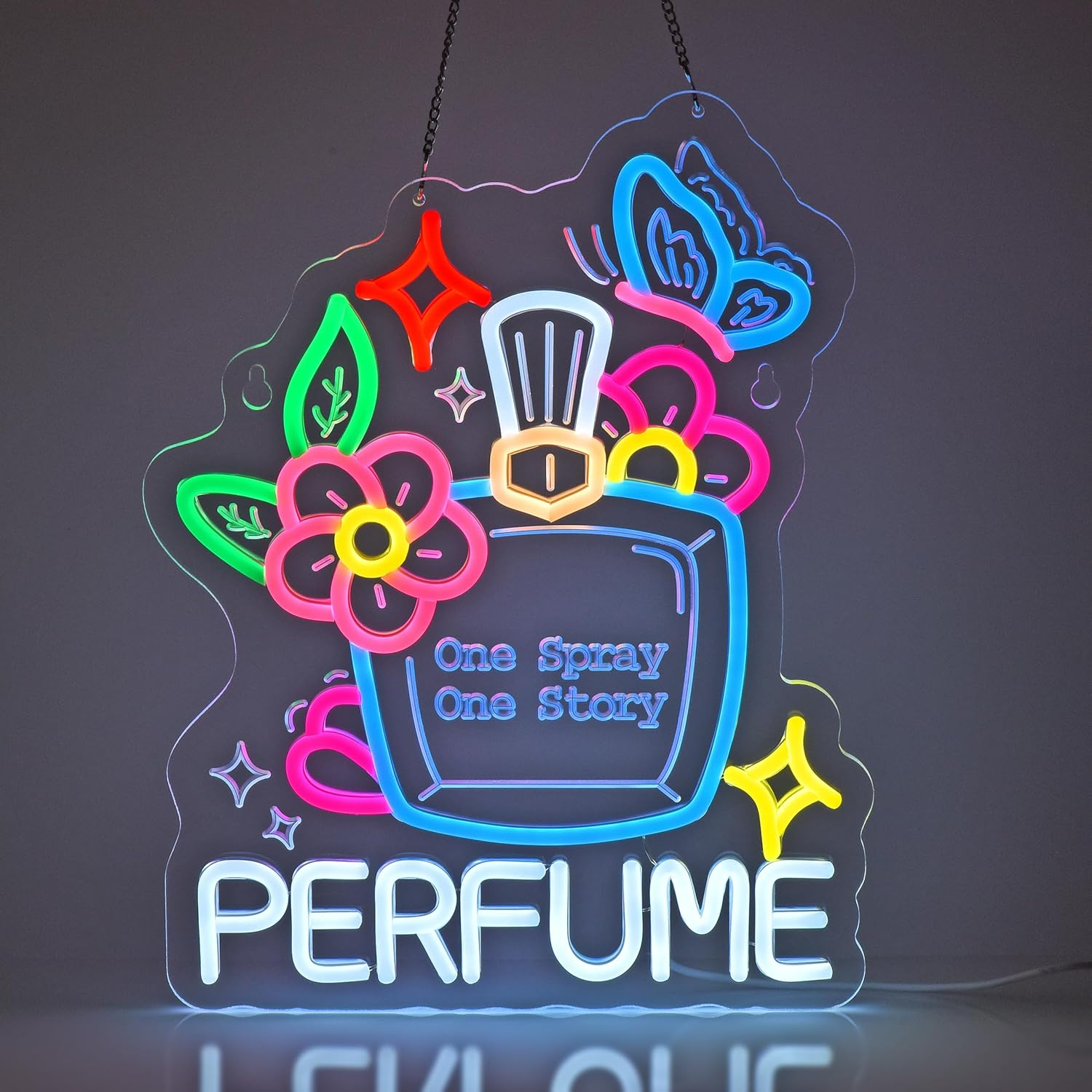 MOJOXR Perfume Neon Sign, Neon Lights Hanging Wall Art Decoration for Perfume Shop Scent Vintage Gift Store Dining Living Bedroom Home Decor, USB Powered Ultra Bright Dimmable, 15.75 * 12.2 Inches image number 5