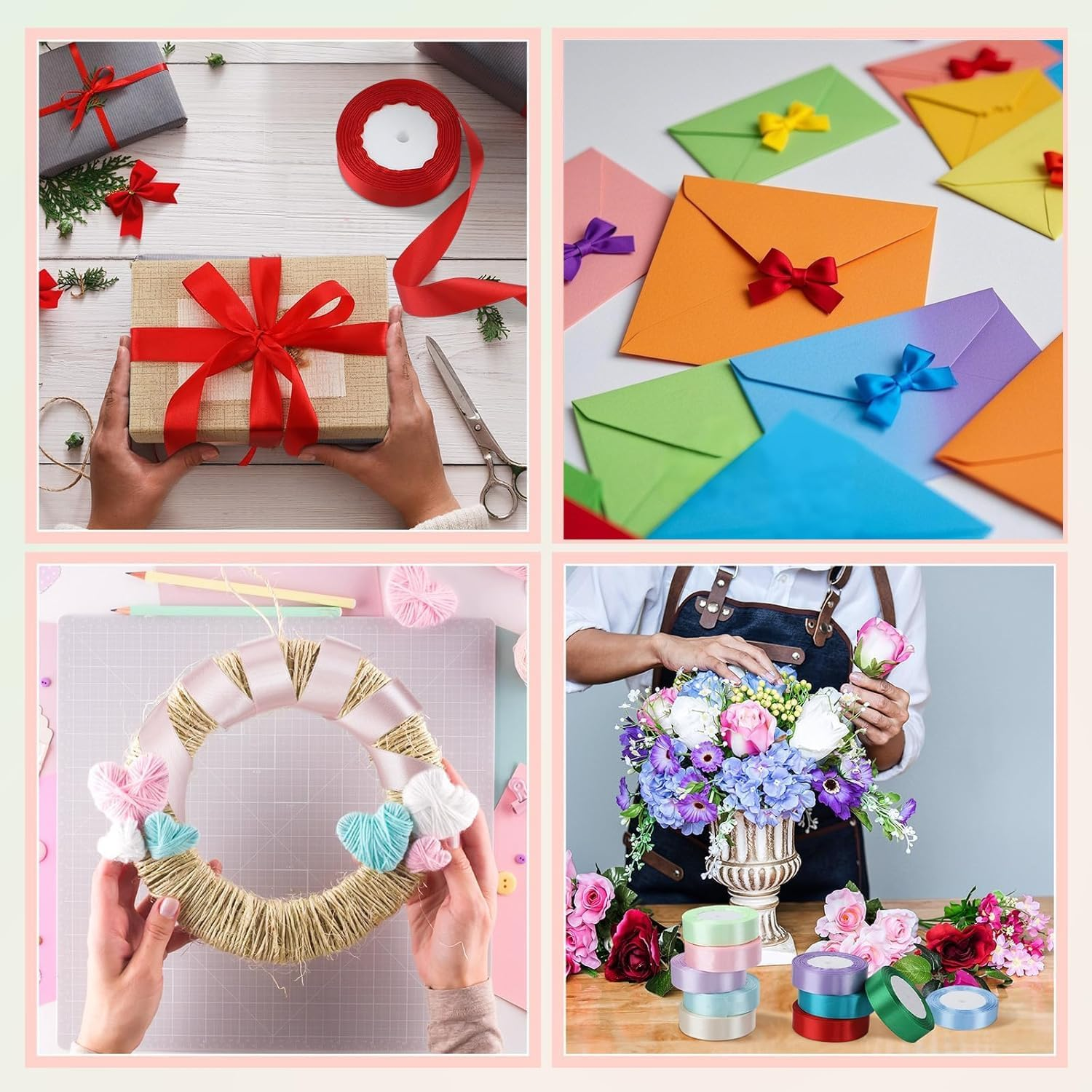 YKHNIS Rainbow Ribbon Solid Color Assortment 10 Colors 1Cm X 4.58M (2/5 Inch &times; 5 Yds) Double Face Satin Ribbon for Gift Wrapping Happy Birthday Party Decorations image number 2