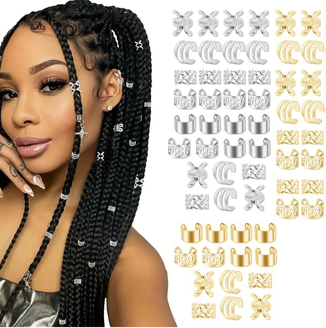 SIRLOMU Pack of 60 Adjustable Dreadlocks Jewellery, Braids Jewellery, Gold Hair Jewellery for Braids, Loc Jewellery for Hair with Dreadlocks, Hair Spiral Clips, Hair Jewellery for Dreadlocks (Gold + image number 2