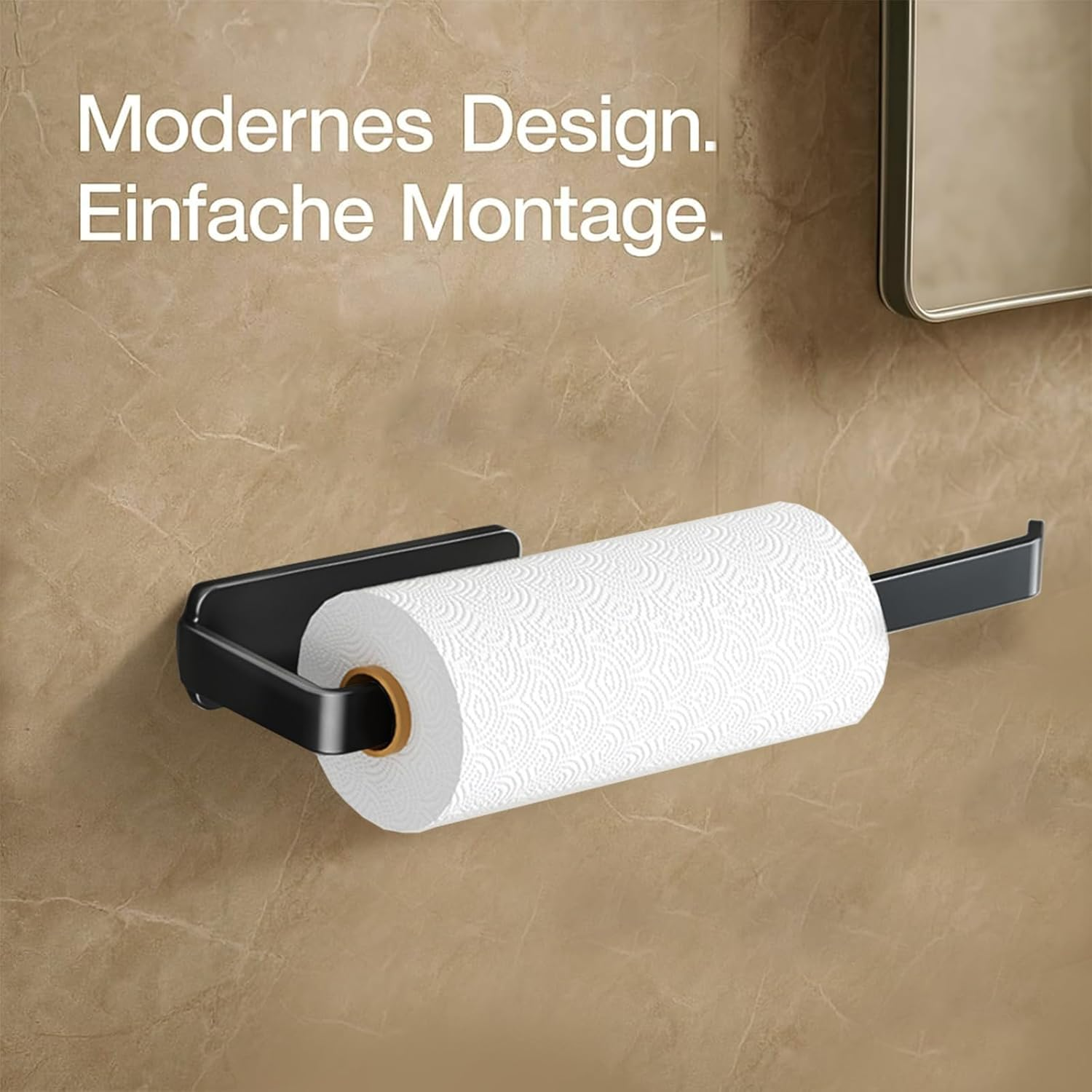 Kitchen Roll Holder Self-Adhesive No Drilling Stainless Steel Matt Wall Holder for Kitchen & Motorhome Practical Storage & Organisation, Roll Holder Black image number 2