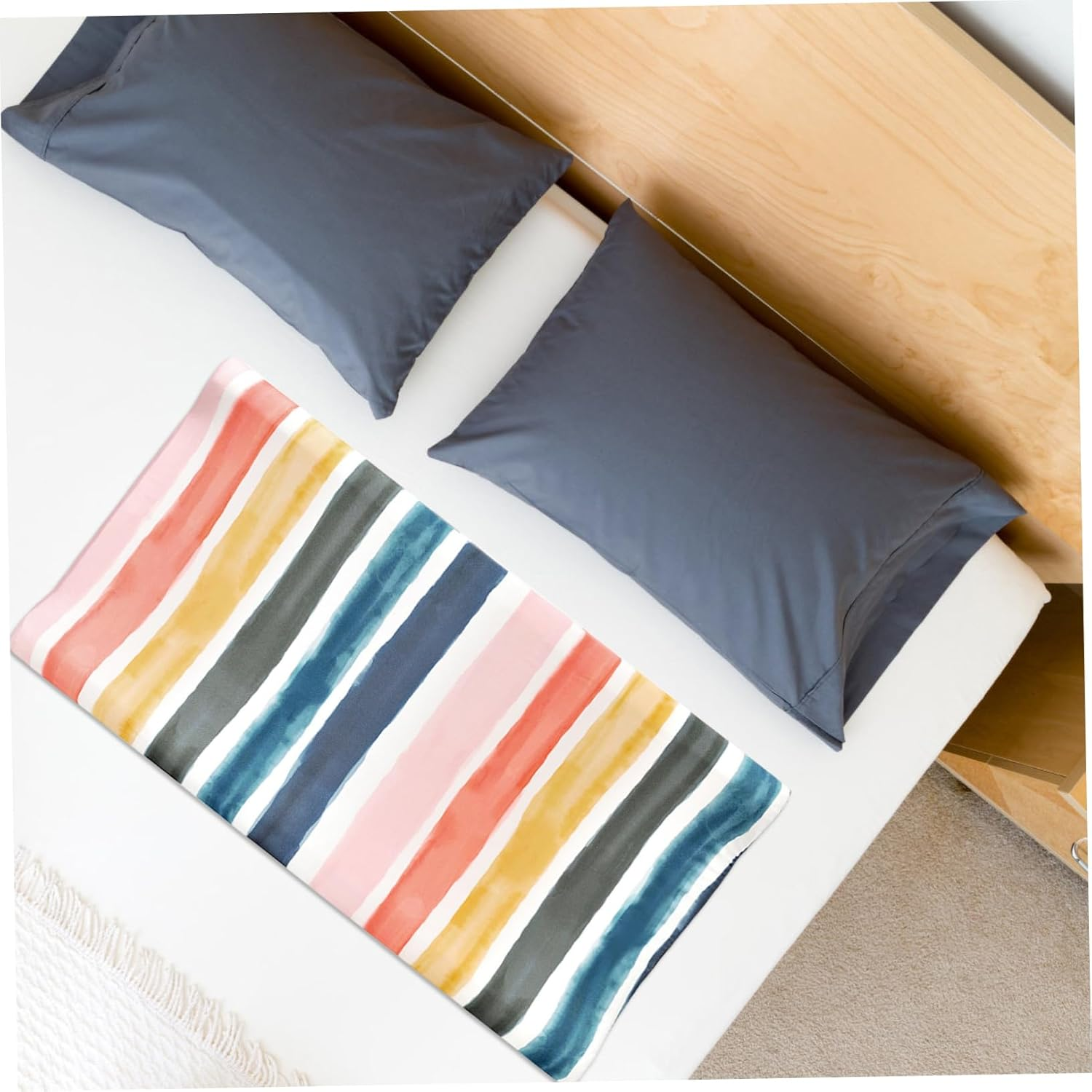 Baby Changing Pad Cover and Diaper Changing Pad Sheet for Infants Washable Removable Elastic Fabric Rainbow Stripe Reusable for Nursery Use