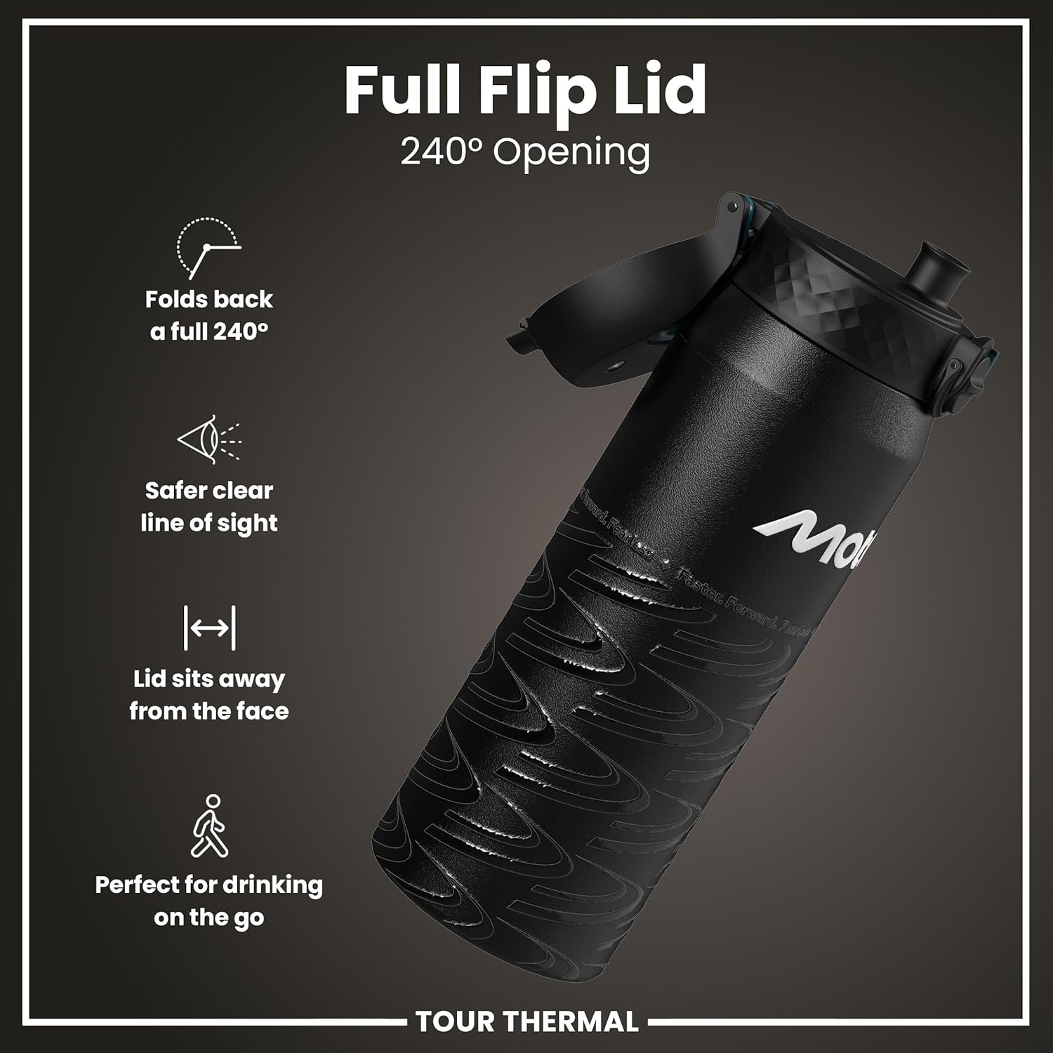 ION8 Thermal Water Bottle 750 Ml/24 Oz Leak-Proof & BPA Free Insulated Drinking Bottle, Triple Lock Lid to Prevent Spills, Vacuum Insulated Themoshield Stainless Steel, Carry Handle, Motogp Lean image number 4
