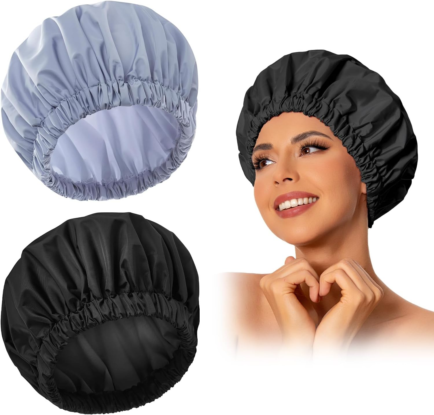 Reusable Shower Cap for Women, Large Waterproof Shower Bonnet Washable Elastic Band Bath Hair Hat for Long Hair, Braids(Green)