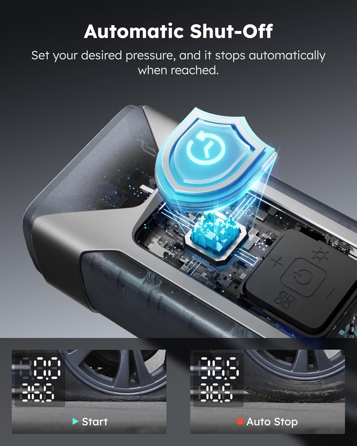 ASMAX Portable Tire Inflator Air Compressor - Fast 7500Mah Rechargeable, Digital Pressure Gauge, One-Click Smart Pump for Car, Motorcycle, Bike, Ball - Emergency LED Light & Power Bank image number 4