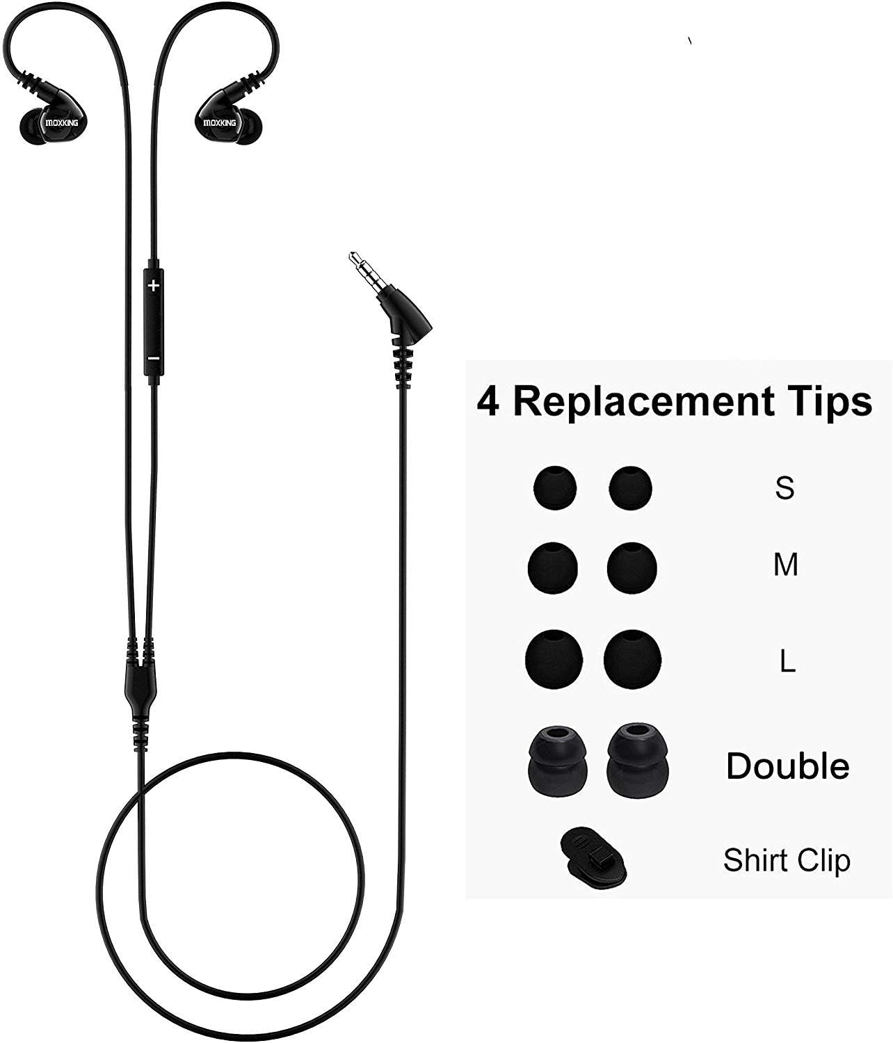 MOXKING Running Sports Earbud Headphones Wired over Ear in Ear Headsets Noise Isolation Waterproof Earbuds Enhanced Bass Stereo Earphones with Microphone and Remote for Running Jogging Gym (Black) image number 3