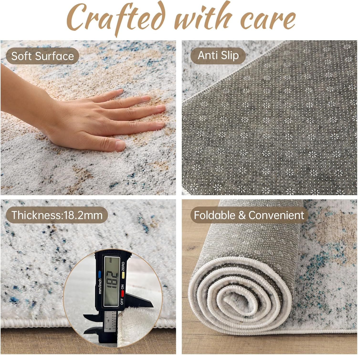 Safunion Area Rugs Living Room Rugs for Bedroom Kitchen Non-Slip Carpet Modern Abstract Rug Soft Floor Mat Home Decor Carpet (Abstract Grey/Blue/Gold/Multi, 200X300Cm)