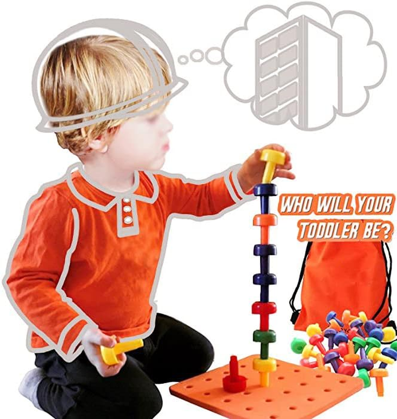 Hobby Crazy Peg Board Set - Montessori Toys for Toddlers, Preschool Kids 30 Pegs for Learning Games, Sorting Counting - Occupational Therapy Fine Motor Skills Activity Pegboard image number 3