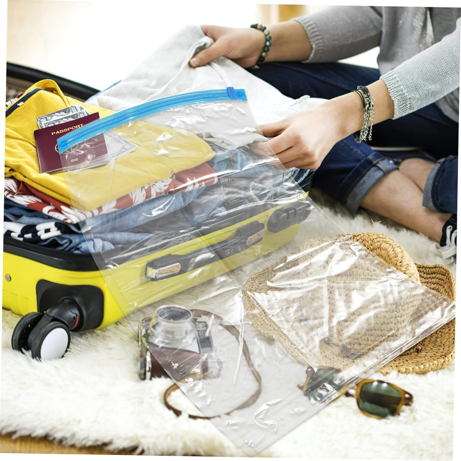 OKUMEYR 10Pcs Travel Compression Bag Hand Vacuum Storage for Clothes Mattress Quilt Space Saver Organiser image number 2