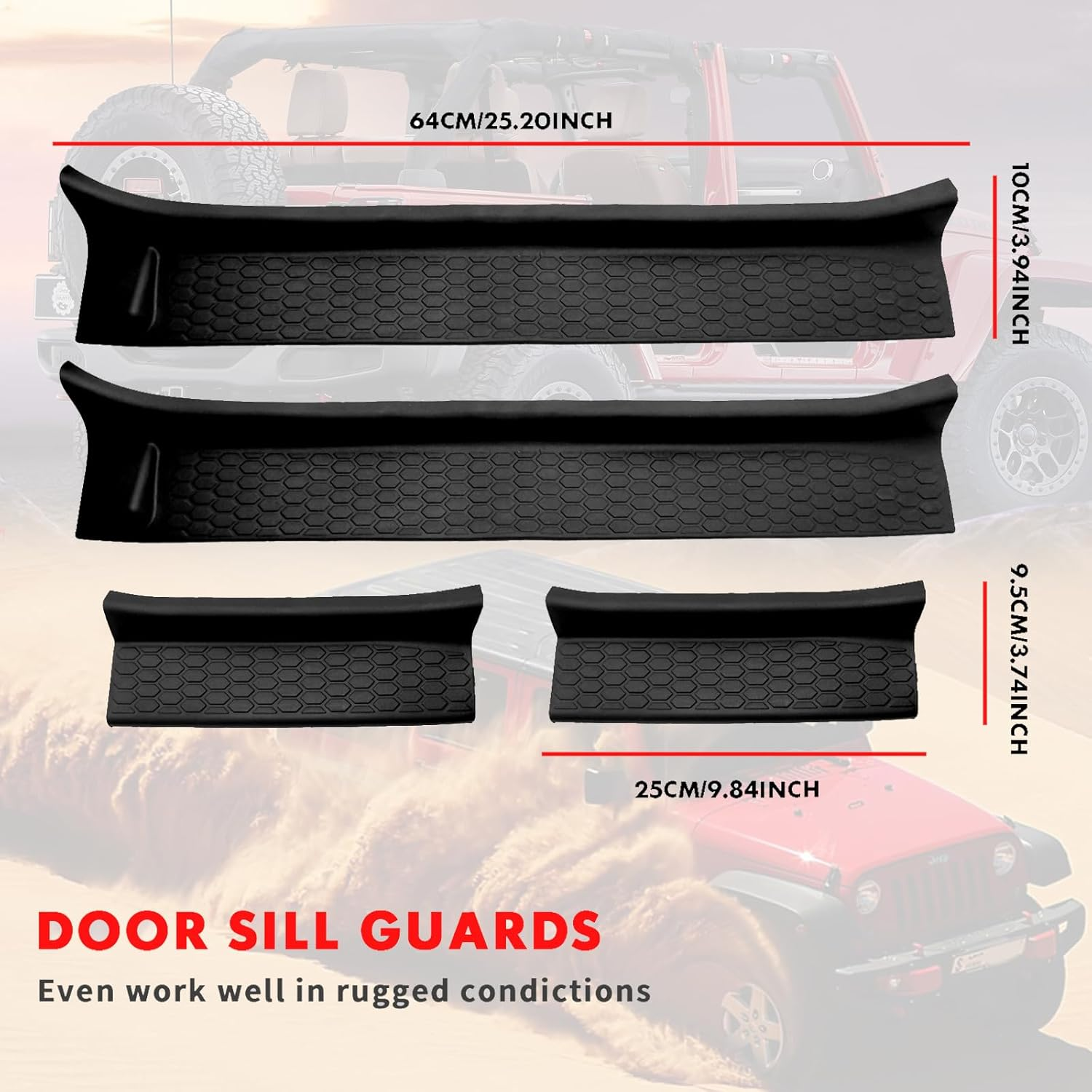 Door Sill Guards Kit for Jeep Wrangler Jl/Gladiator JT Accessories 2018-2024, Black Rubber Door Entry Guard Protector for Jeep Wrangler JL &Gladiator JT 4-Door Accessories (4 Pcs Set) image number 5