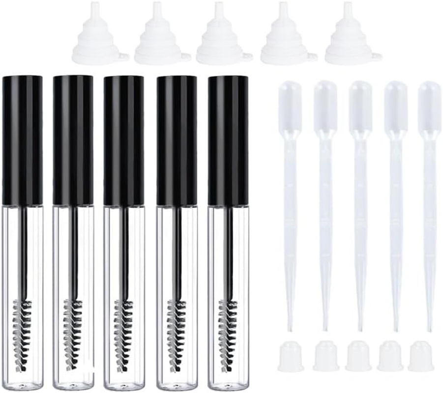 Shuoteng Mascara Tubes with Eyelash Wands, Funnel, Droppers and Inner Stoppers, 5Pcs Eyelash Cream Container Bottle Set, Empty Mascara Tubes with Eyelash Wand image number 1