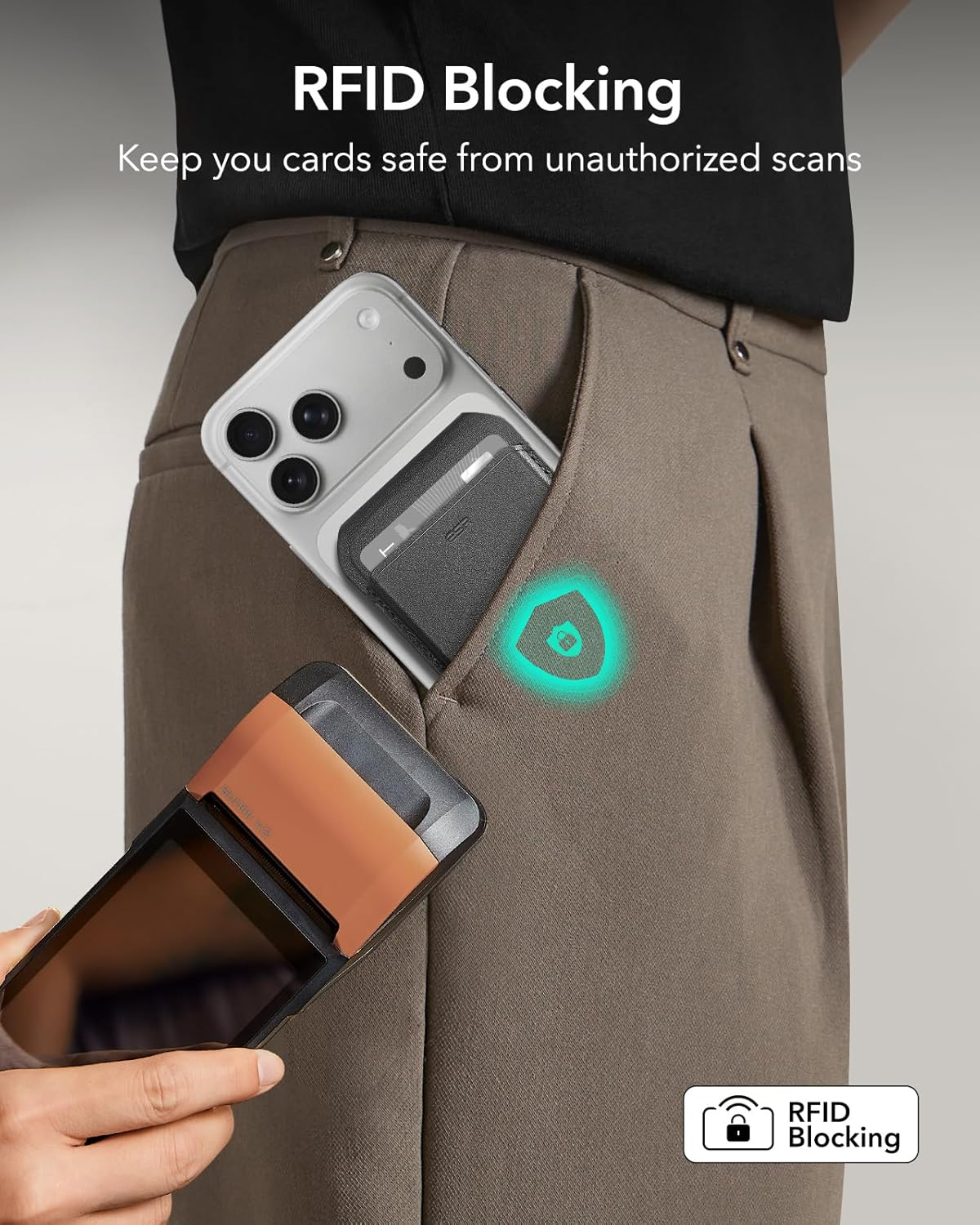 ESR Magsafe Wallet, 5-Card Holder with RFID Blocking, Slim Magnetic Wallet for Iphone with Stand, Magsafe Sticker Included, 17/16/15/14/13/12 Series and Selected Samsung Devices, Not for Mini, Black