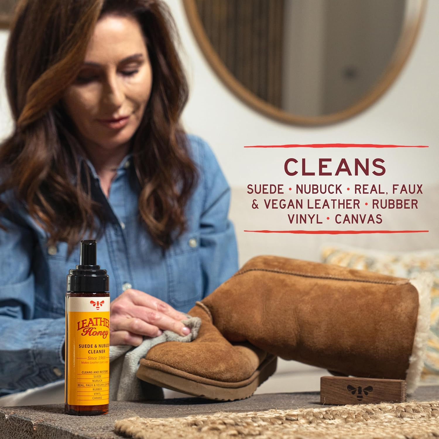 Leather Honey Suede Cleaner: Non-Toxic Suede & Nubuck Care, Made in the USA since 1968. Clean and Restore Suede & Nubuck Shoes, Boots, Jackets, Uggs, Bags, Purses and More. Safe for Any Color & image number 4