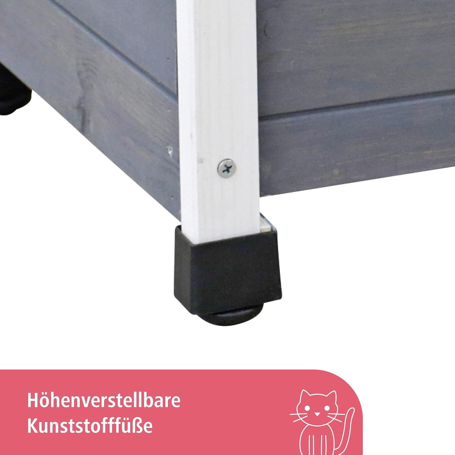 Kerbl Rustica 80991 Cat House Wooden White/Grey Swing Door with Slats, Plexiglass Window, Height-Adjustable Plastic Feet, Cat Villa image number 5