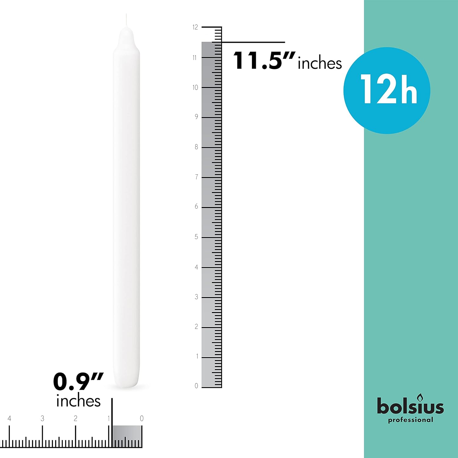 BOLSIUS Long Household White Table Candle - Approx 12 Inch