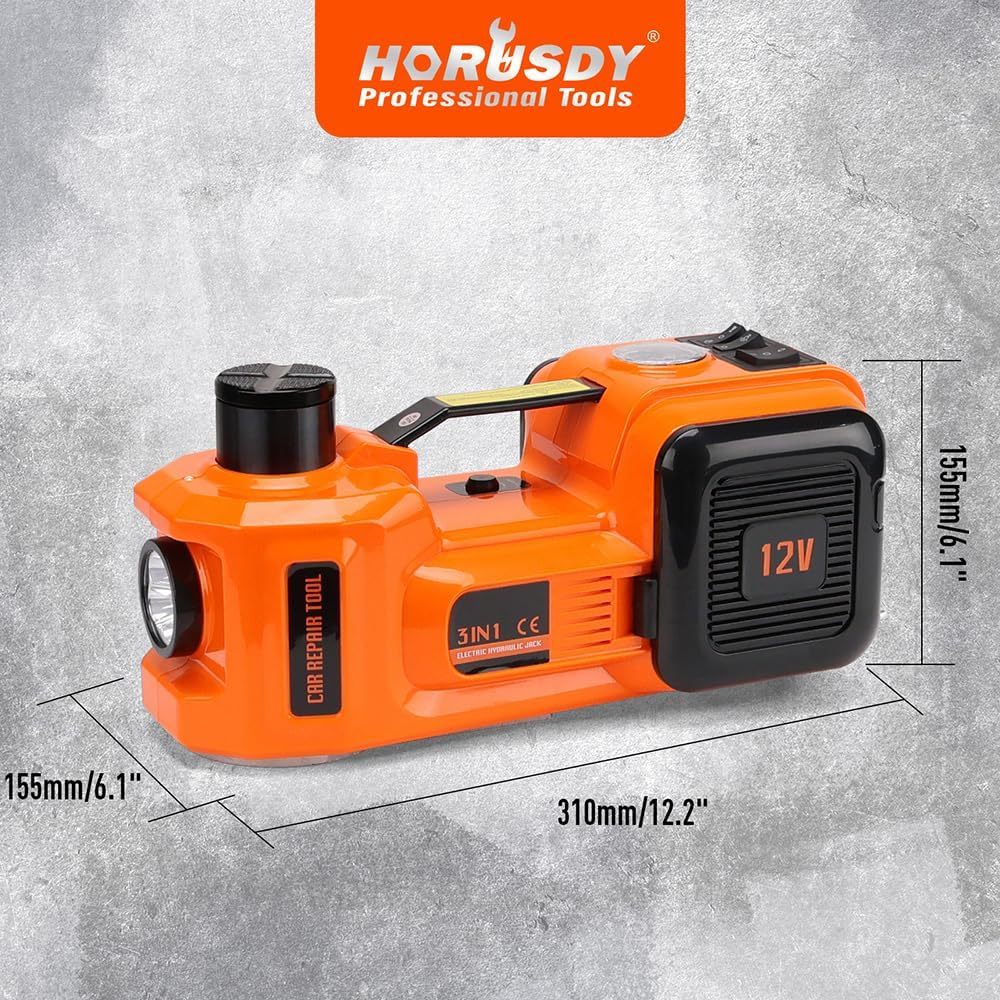 HORUSDY 12V 5T Electric Hydraulic Car Jack Kit with Built-In Air Pump & LED Light, Portable 3-In-1 Auto Floor Jack Lifting Set image number 3