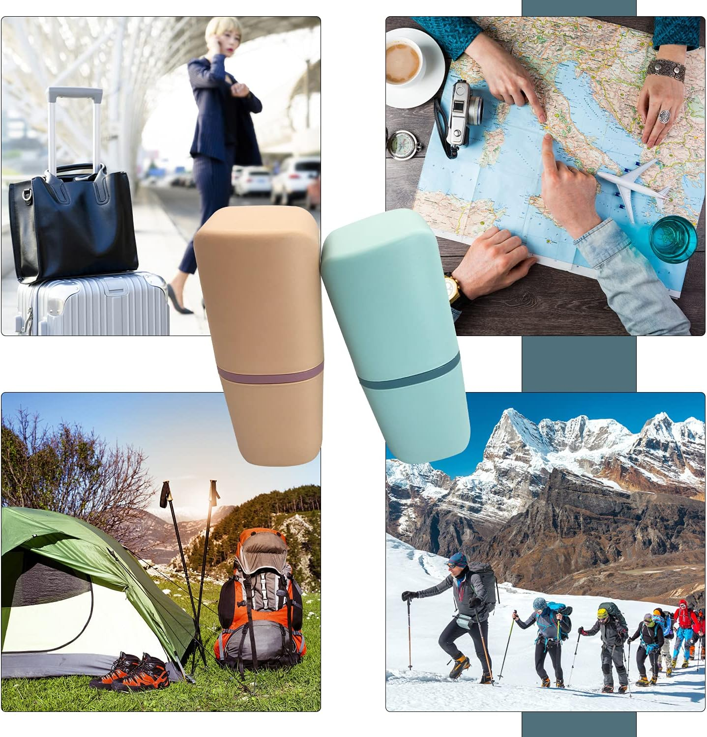 Sietdeseo Travel Toothbrushes Case Toothpaste Storage Box Cup Toothbrushes Travel Case for Trips and Daily Business Home Camping School Supplies 2 Packs - Light Blue Pink image number 3