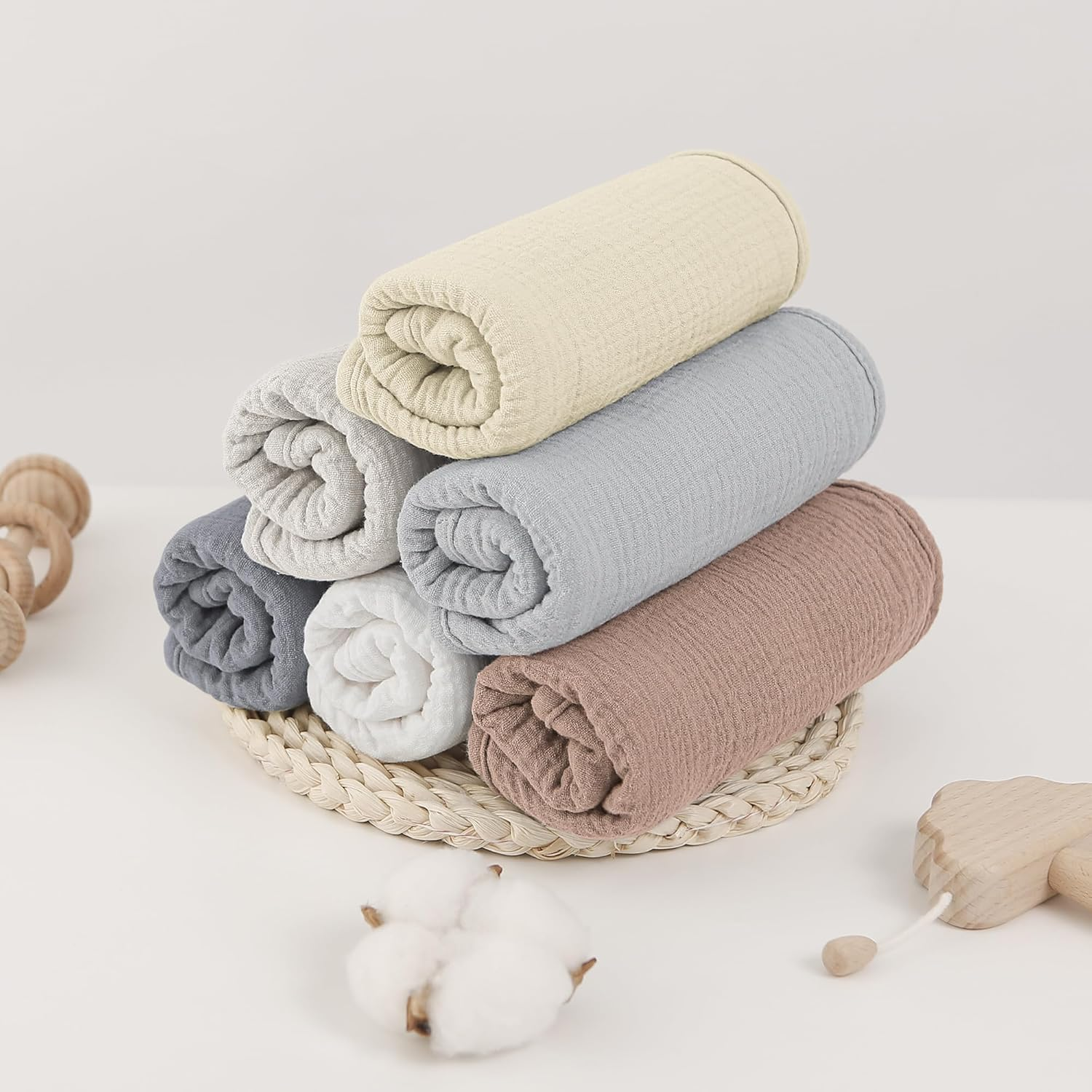 Bearmoss Molleton Cloths Baby 100% Cotton Soft Burp Cloths Baby, Breathable and Extremely Absorbent Muslin Cloth for Absorbent Muslin Cloths 60 X 60 Cm (White Apricot) image number 2