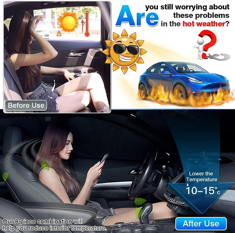 T TGBROS Custom Fit for Windows Sunshade Tesla Model Y 2020-2022 Windshield & Rear & Side Window & Triangular Window Shades Full Set Blocks UV Rays Keeps Your Vehicle Cool Foldable image number 5