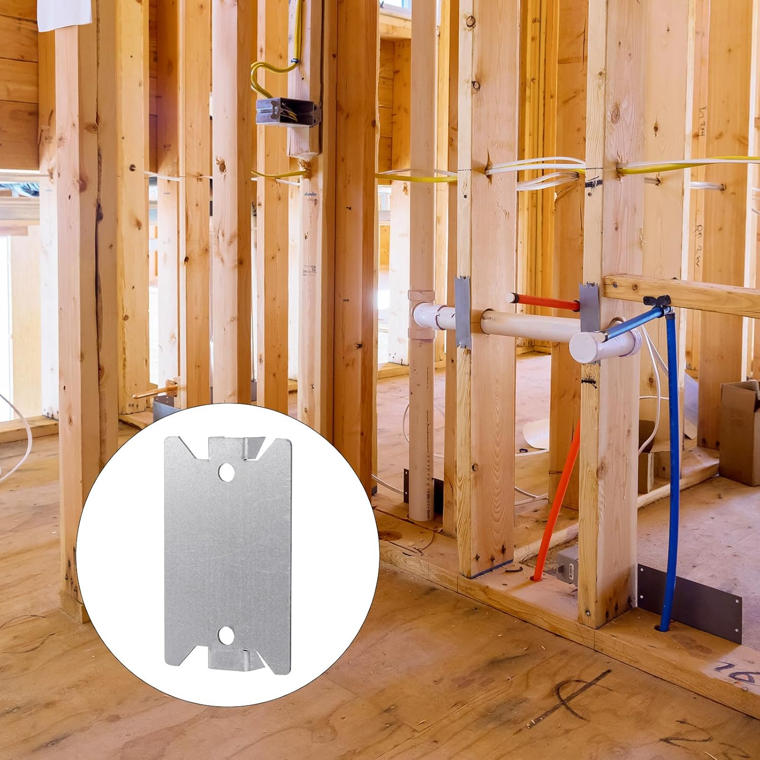 50Pcs Nail Plates for Studs, 2.5X1.5 Inch Strong Steel Nail Plates Electrical Pointed Nails Guards with Nail Holes Anti-Nail Protection Plate for Protecting Pipes Conduits Wires (Silver) image number 1