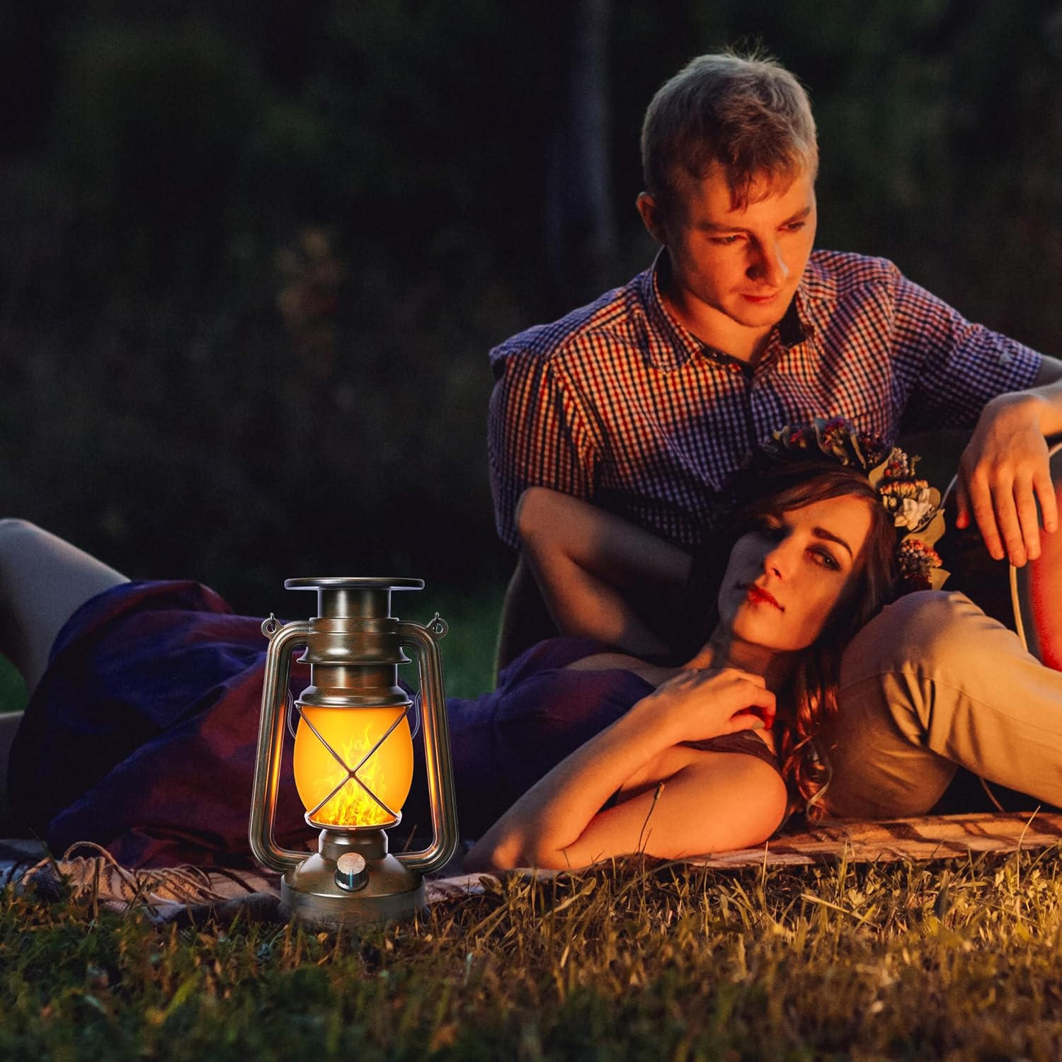 Toodour 2 Pack Hanging Solar Lantern Outdoor - Solar Vintage Lantern with Flickering Flame, 2 Modes Waterproof Hanging Outdoor Lights for Camping, Patio, Deck, Yard, Path, Outdoor Decorations image number 2