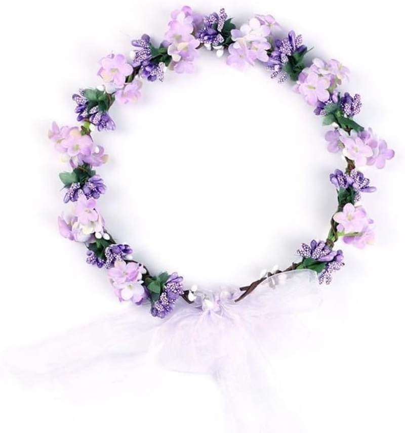 AKOAK 1 Pack Purple Flower Crown, Bohemian Wreath for Girls Floral Headwear, Adjustable Wedding Headband for Weddings, Baby Showers, Family Photos and Fancy Soiree image number 3