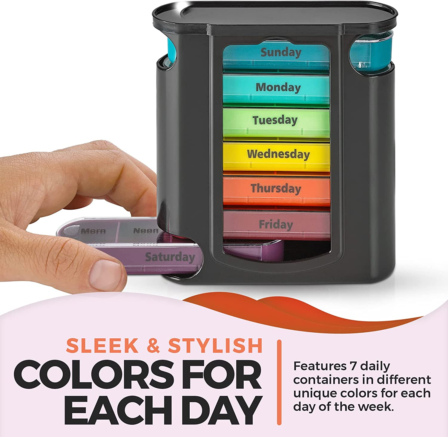 Stackable Daily Pill Organizer - (4 Times a Day) Weekly Medication Reminder - Premium Weekly AM/PM Pill Box with 7 Individual Stacking Cases, a Everyday Medicine Organizer for Vitamins image number 5