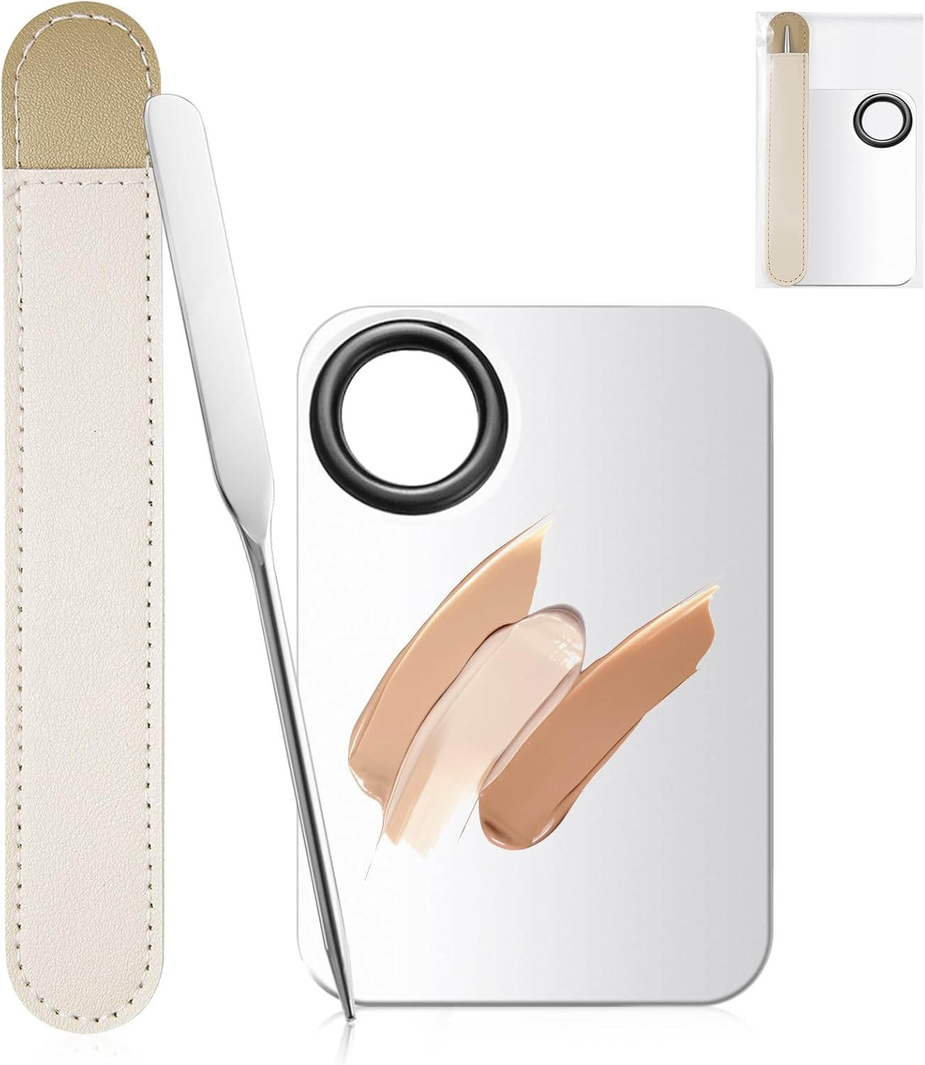 Bighan Picasso Makeup Spatula, Foundation Color Mixing Stick, Picasso Makeup Spatula Stainless Steel Foundation Palette and Spatula with Leather Cover Professional Cosmetic Tool image number 1