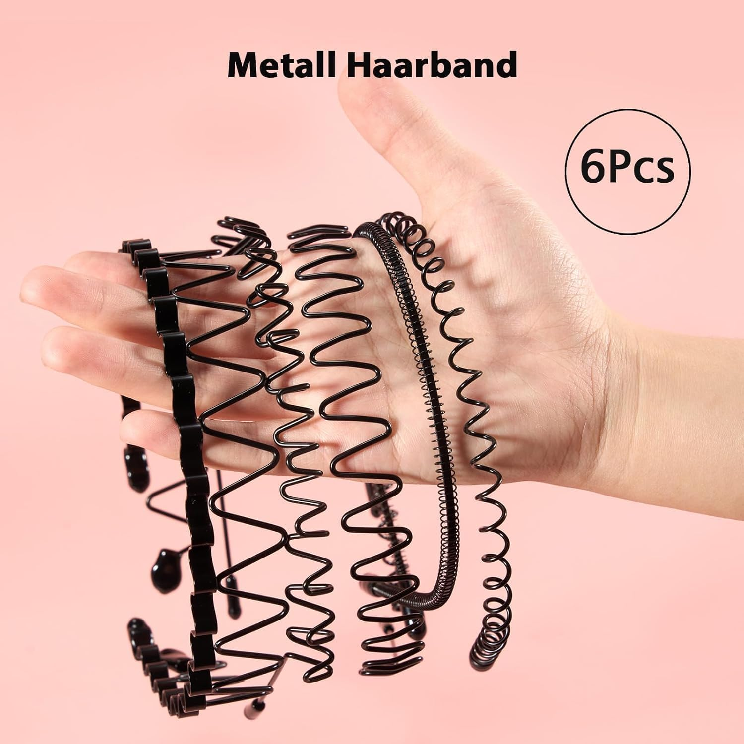 Pack of 6 Women'S and Men'S Zigzag Hair Band Wave Black Spring Headband for Outdoor Sports Yoga Fitness image number 1