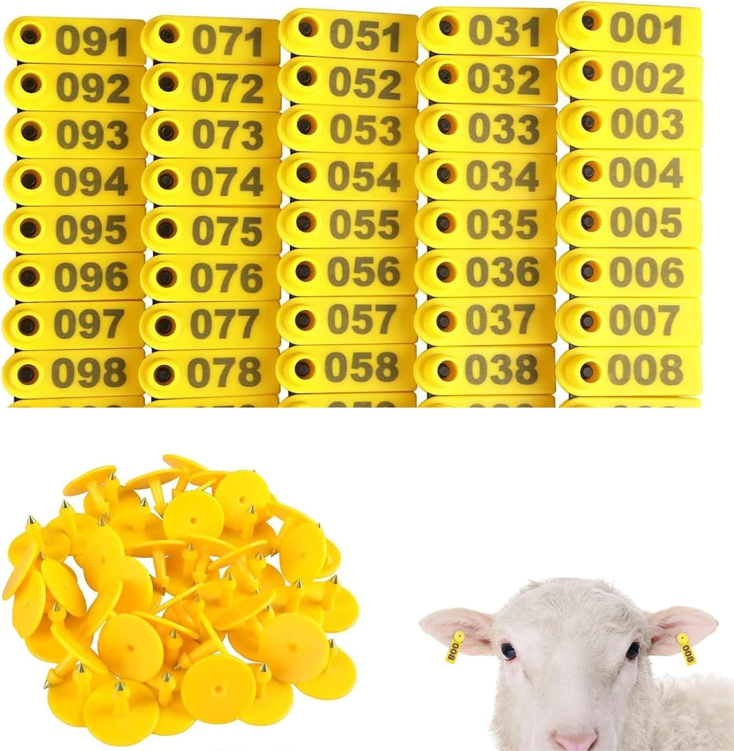 100 Pcs Durable Yellow Livestock Ear Tags Numbered 1-100 with Vibrant Color and Printed Words for Cattle, Sheep, Pigs image number 5