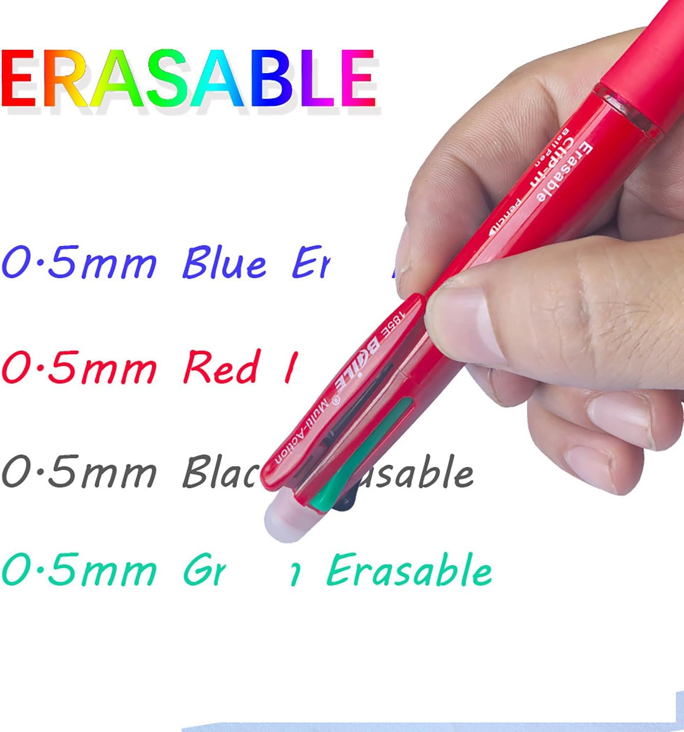 4 Colours Retractable Erasable Gel Pens Clicker, 5-In-1 Multi Coloured Pen + Pencil, Fine Point (0.7), Make Mistakes Disappear, Drawing Writing Planner and Crossword Puzzles (PN-303) image number 3