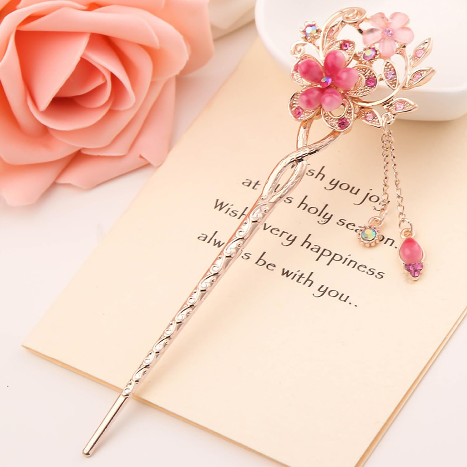 1 Piece Pink Flower Hairpin Retro Hair Accessories Rhinestone Hair Accessories Hairdressing Decoration Women Hair Accessories for Women image number 3