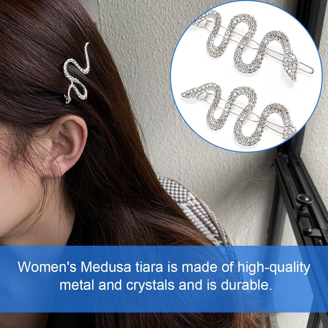 AOEVUIR Pack of 2 Snakes Headband Silver Rhinestone Snakes Headpiece Glitter Snake Hair Clip Hair Accessories Simple Twisted Medusa Hair Clip Snake Hair Pins for Women and Girls image number 5
