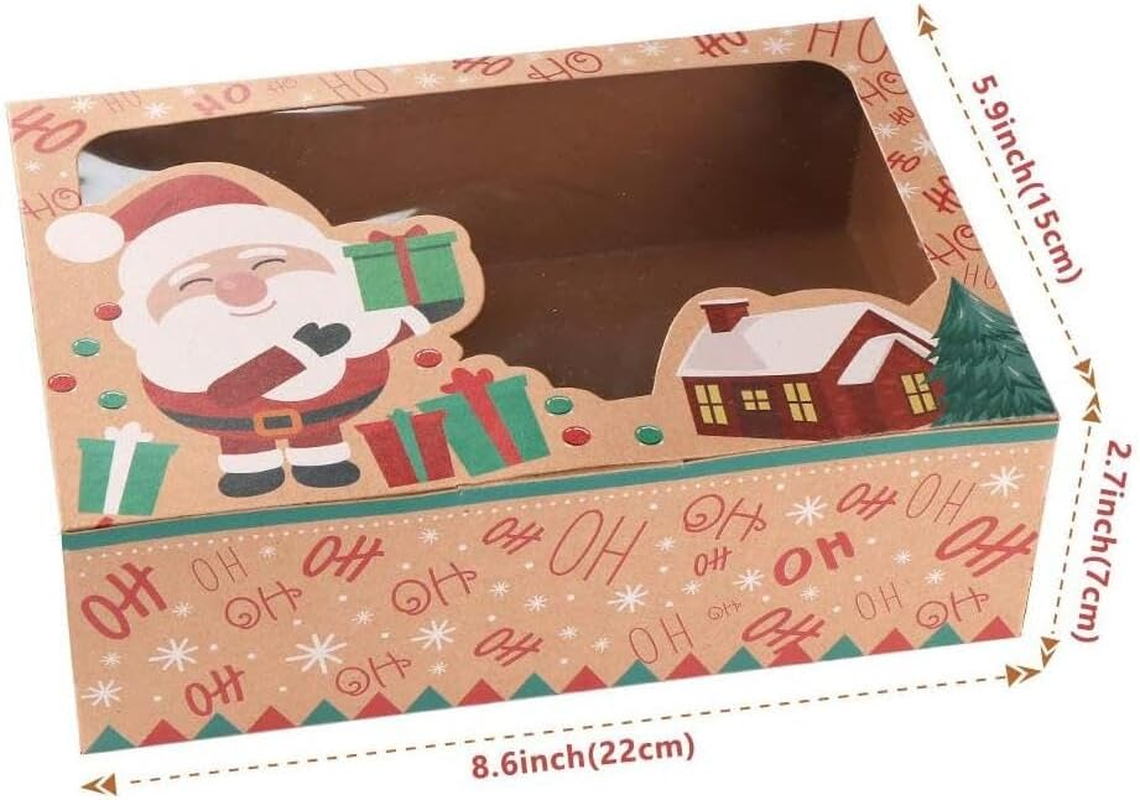 WOYAODONG 12 Pack Christmas Cookie Boxes with Window, Large Holiday Food Bakery Treat Boxes for Giving, Pastry, Candy, Party Favors, Christmas Kraft Boxes with Ribbons and DIY Tags image number 5