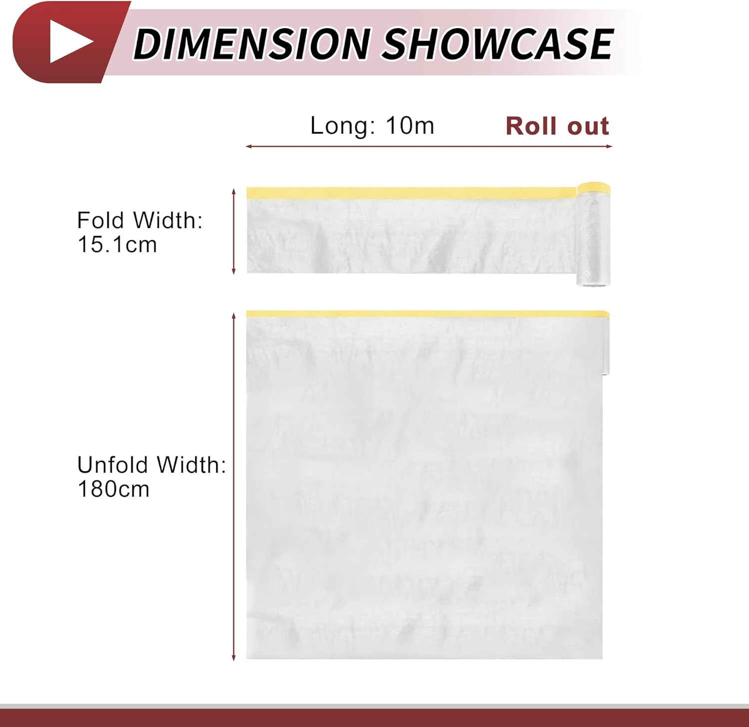 X AUTOHAUX 1 Pcs for Wall Covering Frames Cars Auto Body Paint Supplies Pre-Taped Masking Film Plastic Cover 1000X180Cm / 32.81Ftx70.87" Light Yellow White image number 6