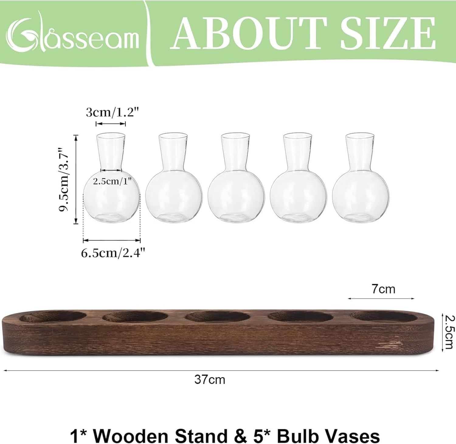 FUNNTY Desktop Plant Propagation,With Wooden Stand Glass Vase Hydroponic Planter Gifts Plant Terrarium for Plant Lovers Indoor Home Garden Office Decoration (5 Glass Vase &1 Tray Display) image number 5