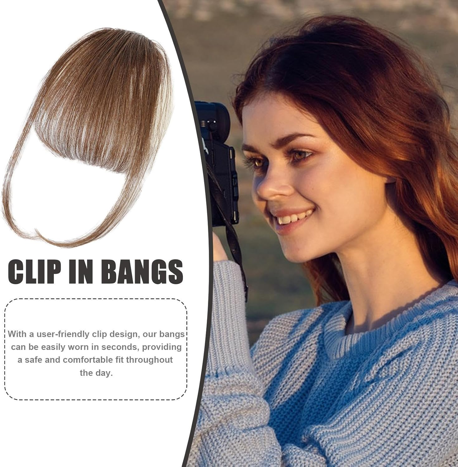 Bang Extensions Clip Human Hair,Clip on Air Bangs French Bangs | French Bangs Clip on Fake Fringe, Stylish Natural Color Fringe Hairpieces for Girls Women image number 5