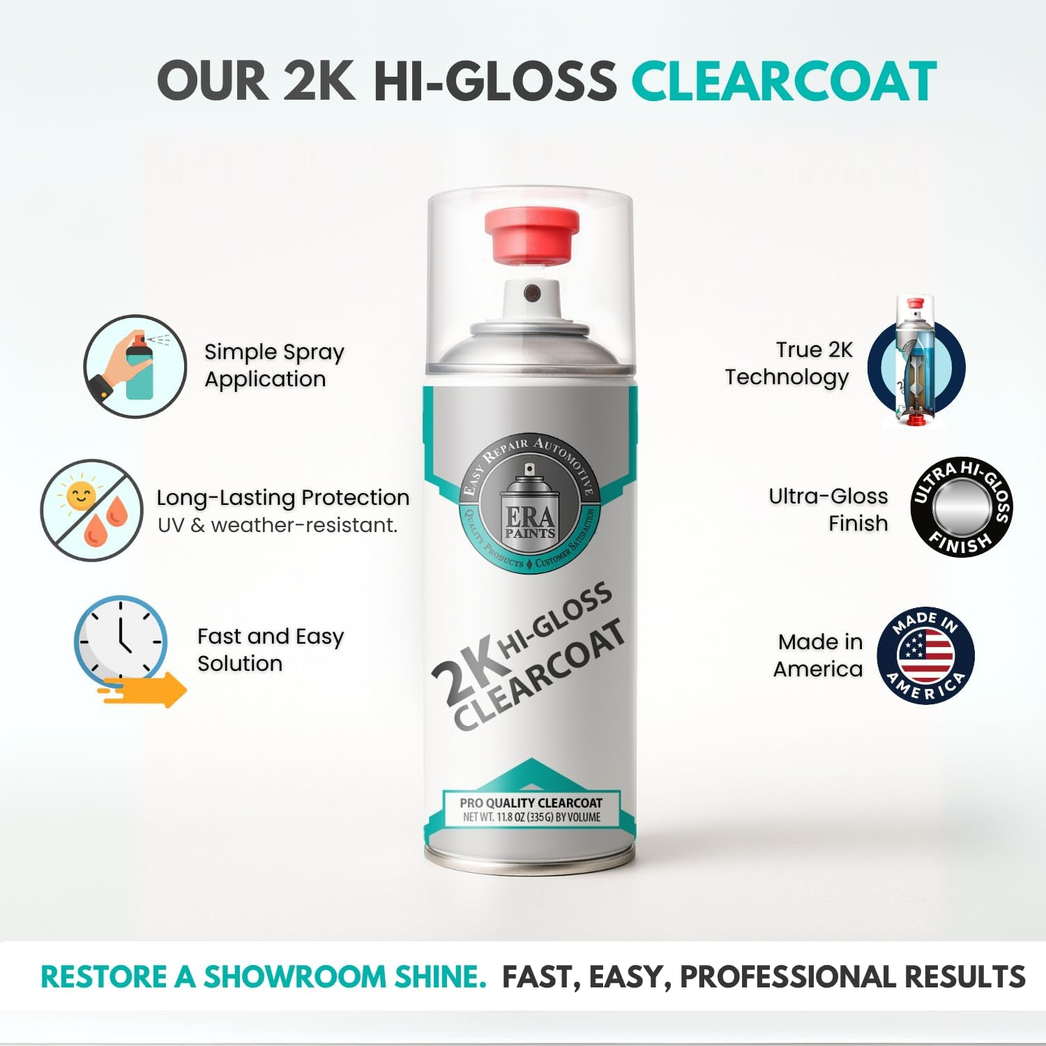 ERA Paints 2K High-Gloss Clear Coat Aerosol | Catalyst-Activated, UV & Chemical Resistant, Long-Lasting Gloss | 11.8 Oz Spray Can with Premium Fan Nozzle | Made in USA (1-Pack) image number 2