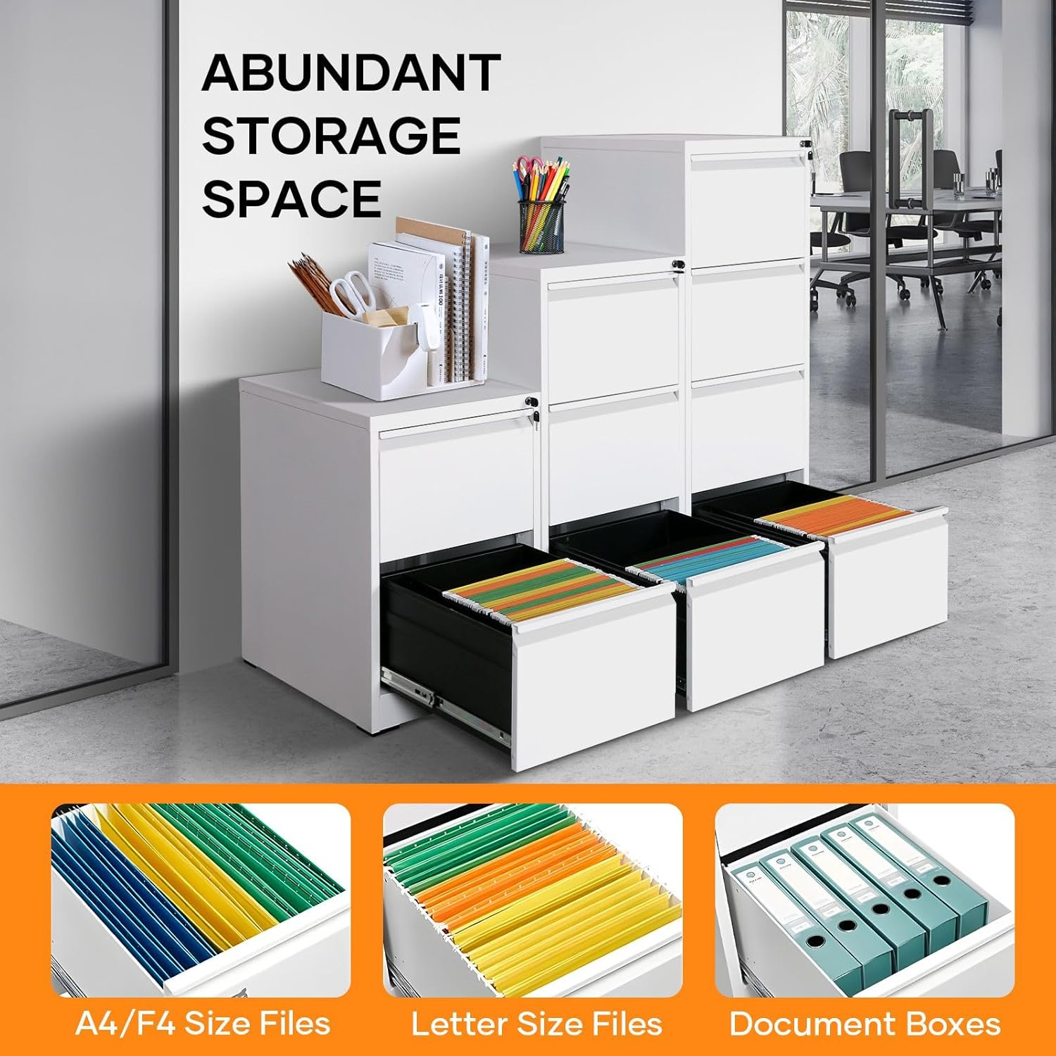 Steel File Cabinet 4 Drawer Metal Vertical Filing Locking Organiser Office Home Storage Cupboard Unit for Letter Legal A4 F4 Documents White image number 3