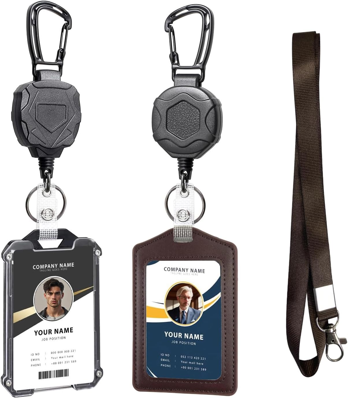 Badge Holder with Lanyard Set - Heavy Duty Carabiner Clip Retractable Reel Keychain with ID Card Badge Holder (Light Green+Deep Blue)