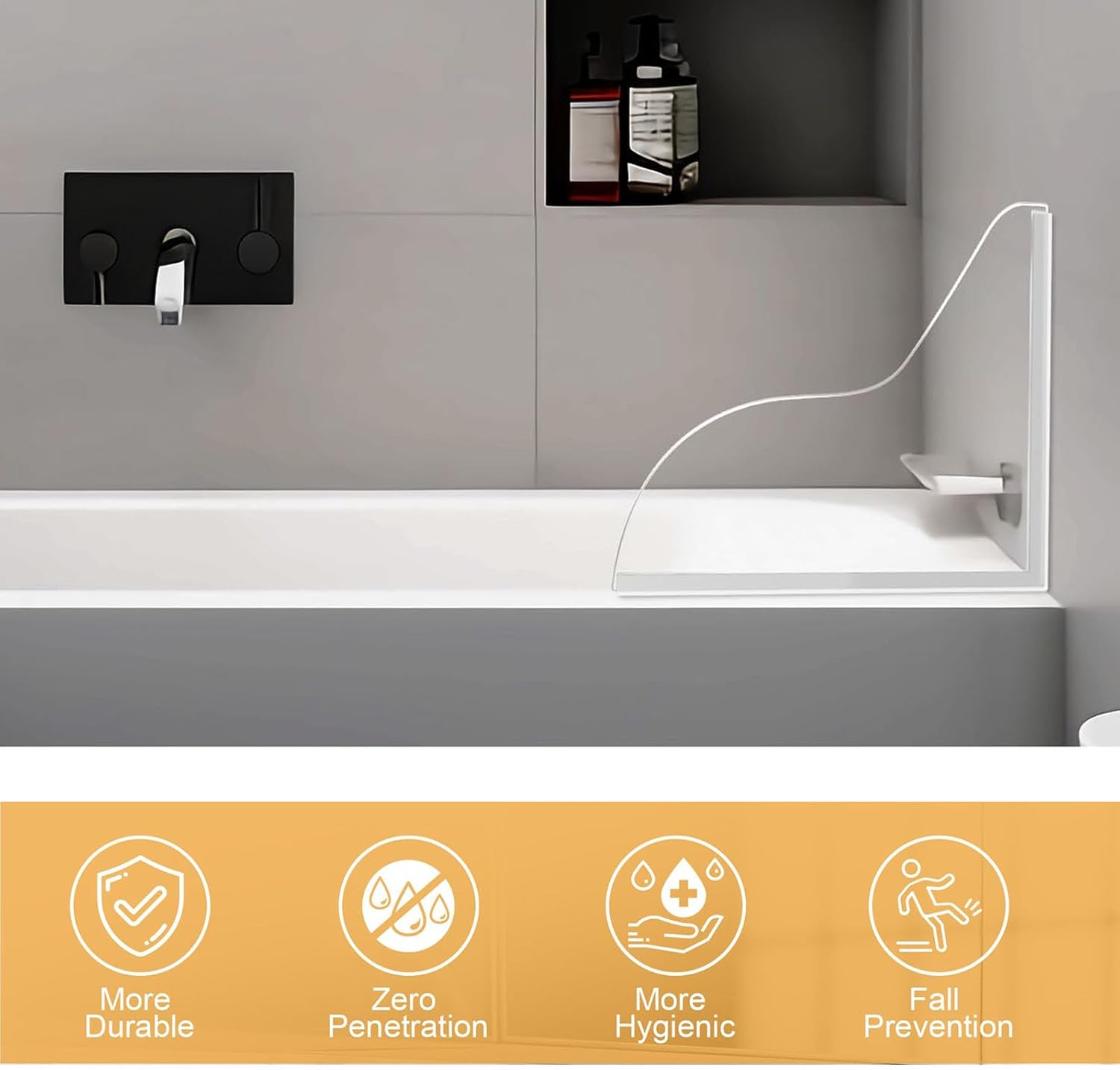 2 Pack Bathroom Shower Splash Guard Kit,Shower Corner Water Guard for Tub, to Keep Water in Shower Bath,For Bathtub Waterproof Self-Adhesive, Easy Installation, Removable, (8.66 X 7.48 Inches) image number 4