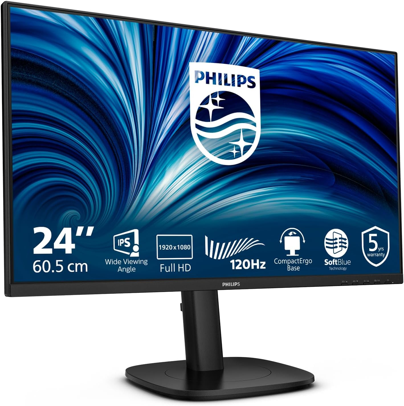 Philips 24B2N3200J - 24-Inch FHD Monitor, Speakers, Height-Adjustable (1920X1080, 120 Hz, VGA, HDMI 1.4, Displayport 1.2, USB Hub) Black image number 1