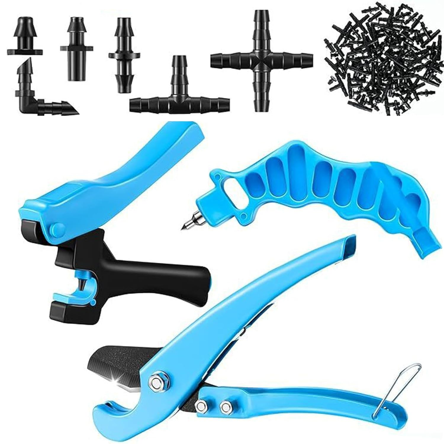 Drip Irrigation Punch Hole Tubing Cutter Tools,Heavy Duty 2-In-1 Drip Irrigation Hole Punch&Cutter Tool - Fits 1/4" Fitting,16/20/25Mm PE Pipes with Barbed Connectors (Includes 115 Irrigation Plugs) image number 1