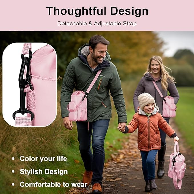 Water Bottle Holder with Strap 32Oz - 40Oz Insulated Water Bottle Carrier Bag Outdoor Sling Bag with Phone Pocket Sports Water Bottle Sleeve for Hiking Travelling Camping - Pink image number 6