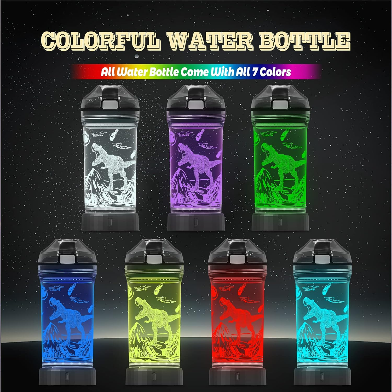 Ammonite Dinosaur Water Bottle for Kids with 3D Glowing LED Light - 14 OZ Tritan BPA Free - Creative Ideal Travel Cup Dinosaur Jurassic School Kid Boy Child Holiday Camping Picnic image number 5