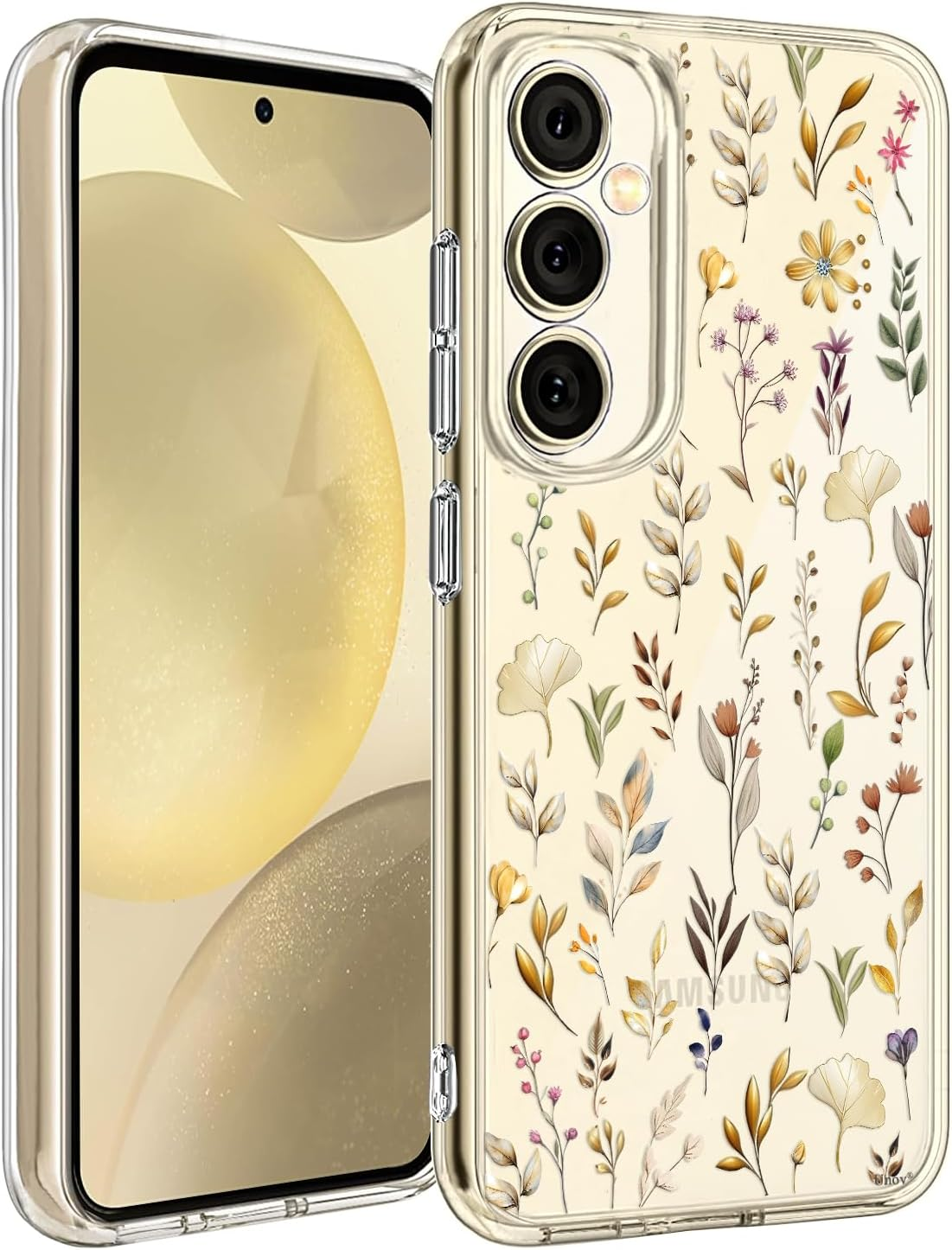 Unov Case Compatible with Galaxy S25 Galaxy S24 Case Clear with Design Soft TPU Shock Absorption Slim Embossed Pattern Protective 6.2 Inch (Stained Glass Flower)
