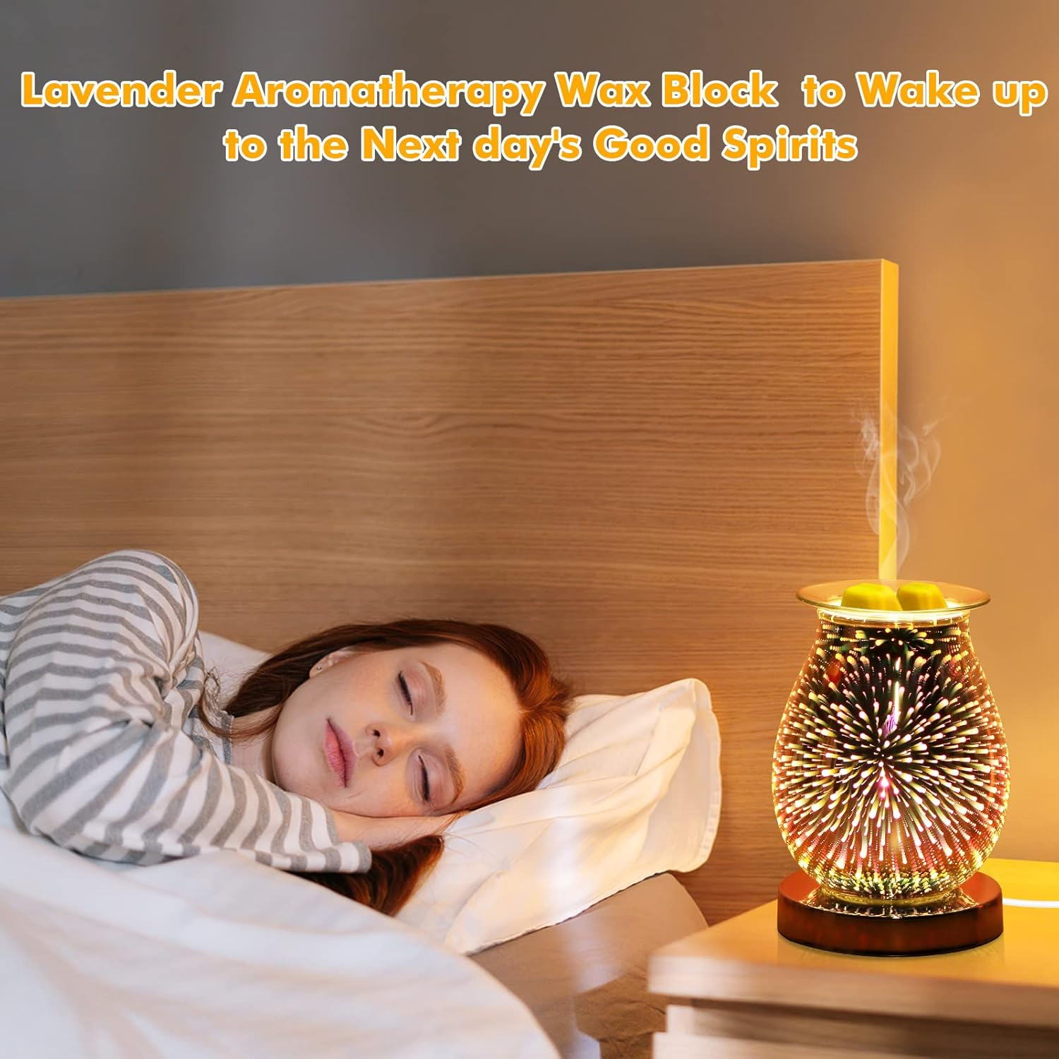 Glass Electric Oil Burner Wax Melts Fragrance 3D Fireworks Aroma Lamp Touch Control Night Light Home Decor for Office Bedroom Living Room (3D Fireworks)