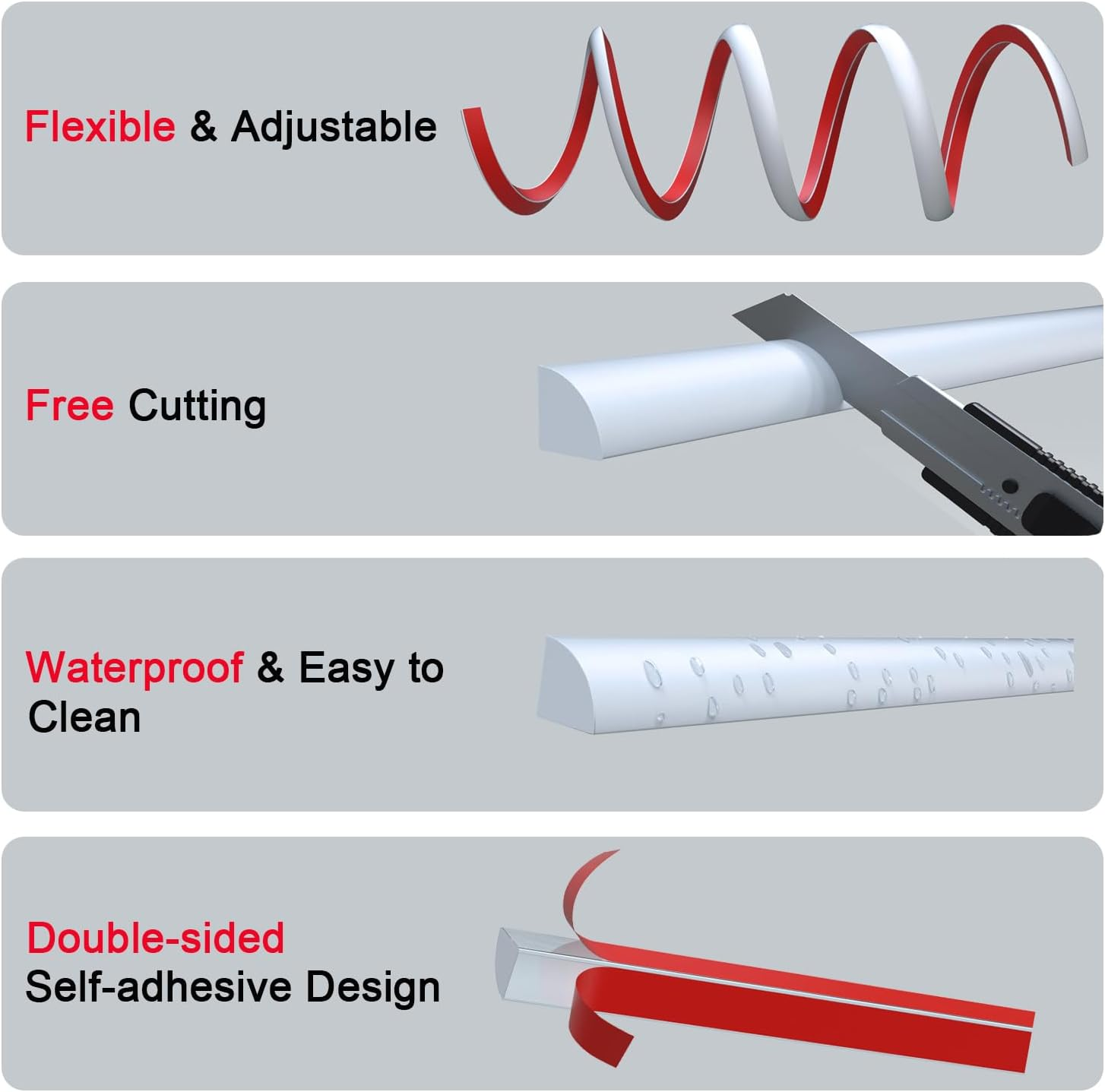 5 Meters Floor Edge Trim Self-Adhesive, Moulding Trim Flexible Quarter Round, PVC Corner Trim, Peel and Stick Wall Moulding Panel Frame for Wall Corner, Skirting Board, Ceiling, Floor (White) image number 2