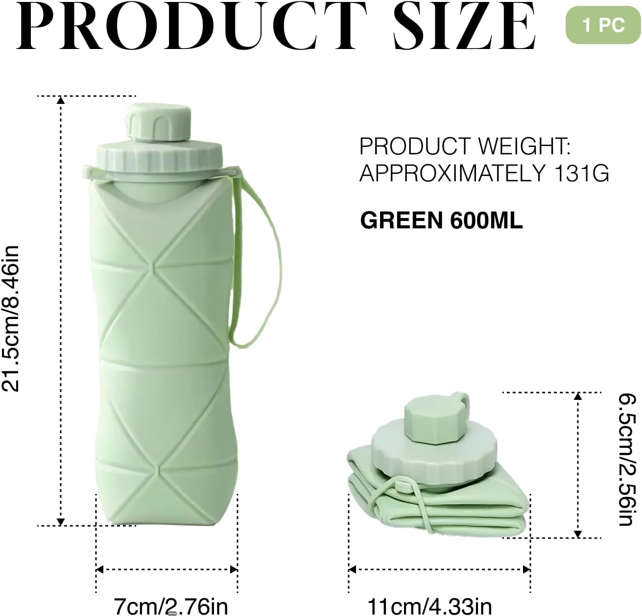Collapsible Water Bottle for Travel Essentials, Lightweight & Foldable, Bpa-Free Silicone with Double Leak-Proof Design, Perfect for Outdoor Hiking, Sports, and Everyday Use (Green) image number 2